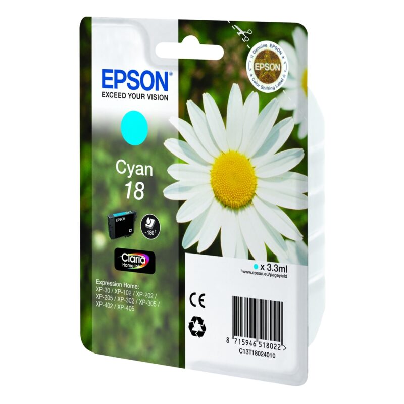 Epson Μελάνι Inkjet No.18 Cyan (C13T18024012) (EPST180240) Epson Μελάνι Inkjet No.18 Cyan (C13T18024012) (EPST180240)