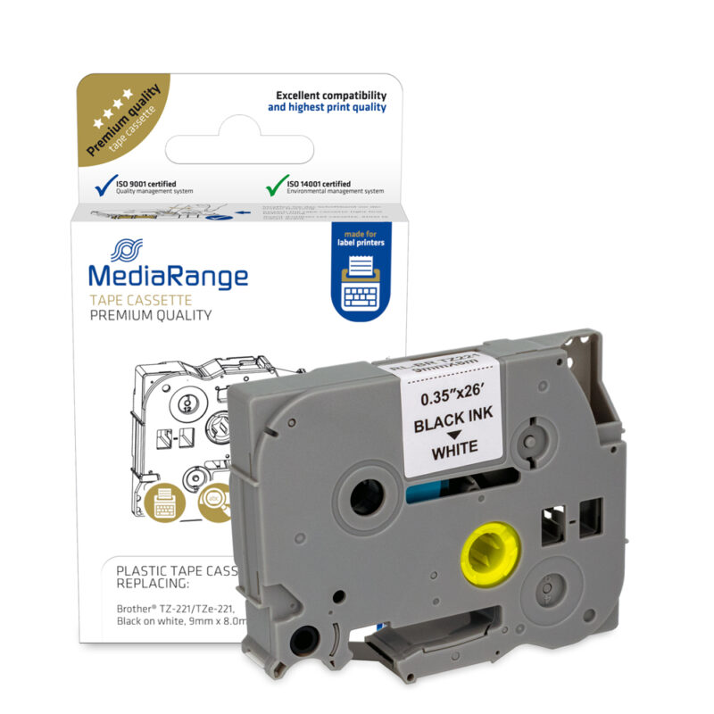 Πλαστική Ταινία Ετικετογράφου MediaRange (Brother TZ-221/TZe-221) 9 mm x 8 m (Μαύρα Γράμματα σε Λευκό Φόντο) (MRBTZ221) Πλαστική Ταινία Ετικετογράφου MediaRange (Brother TZ-221/TZe-221) 9 mm x 8 m (Μαύρα Γράμματα σε Λευκό Φόντο) (MRBTZ221)