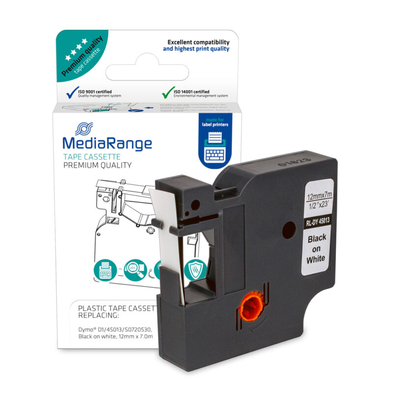 Πλαστική Ταινία Ετικετογράφου MediaRange (Dymo D1/45013/S0720530) 12 mm x 7 m (Μαύρα Γράμματα σε Λευκό Φόντο) (MRDY45013) Πλαστική Ταινία Ετικετογράφου MediaRange (Dymo D1/45013/S0720530) 12 mm x 7 m (Μαύρα Γράμματα σε Λευκό Φόντο) (MRDY45013)