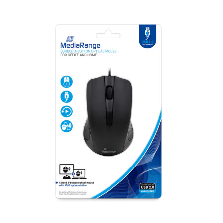 MediaRange Optical Mouse Corded 3-Button (Black