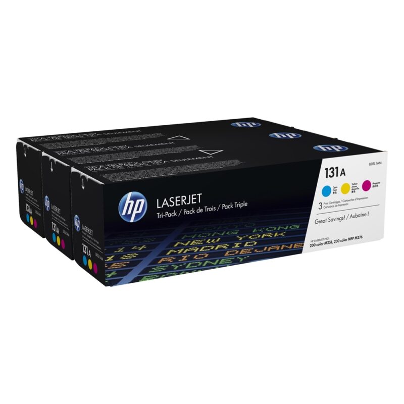 HP 131A LaserJet 3-Pack Cyan Magenta Yellow Toner (U0SL1AM) (HPU0SL1AM) HP 131A LaserJet 3-Pack Cyan Magenta Yellow Toner (U0SL1AM) (HPU0SL1AM)